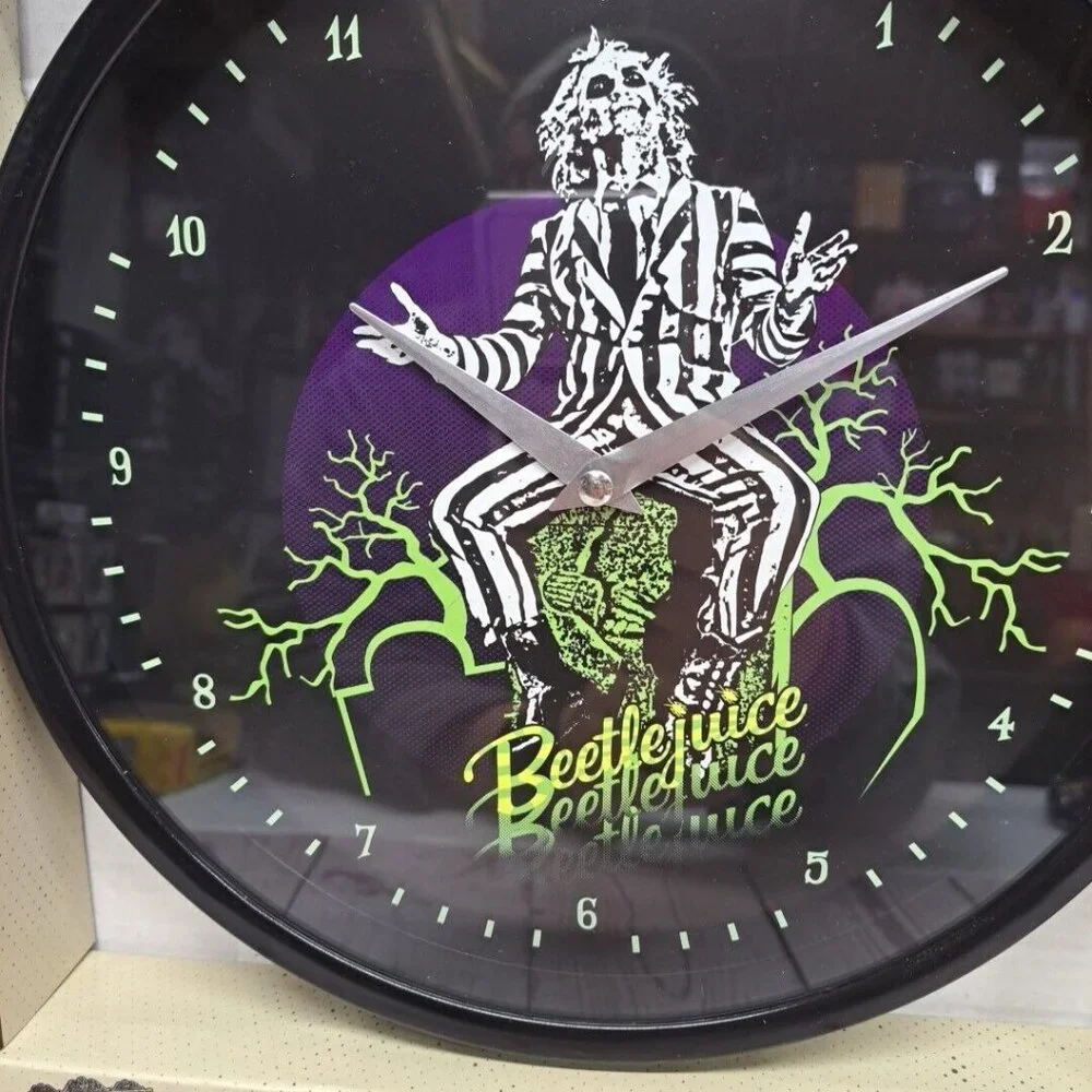 Warner Brothers Beetlejuice 2024 Wall Clock Black Green Graphics Battery Powered